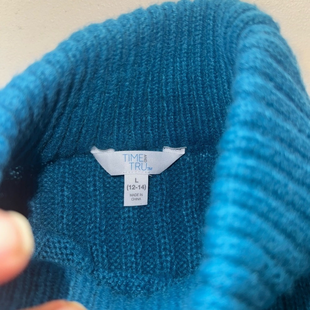 NWT Time & Tru Long Sleeve High Neck Knit Sweater Blue Women’s Large (12-14) - Picture 8 of 10